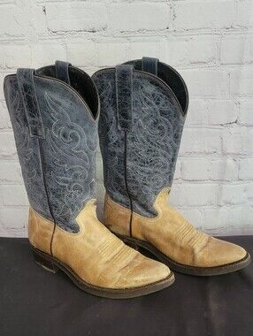 Two-Tone Masterson Western Cowboy Boots - Blue Shaft & Tan Foot 7.5